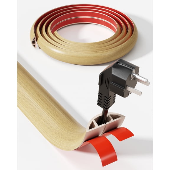 LazySpin 5ft Floor Cord Cover, Wood Grain Cord Covers Floor Cable Protector, Light Wood