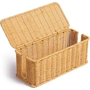 LazySpin Cable Management Box, Handwoven Rattan Style Cord Organizer Box for Power Strips