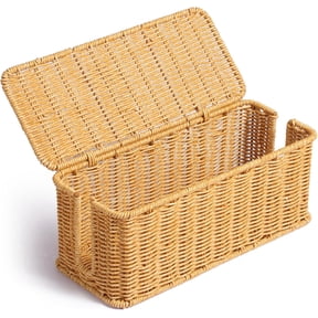 LazySpin Cable Management Box, Handwoven Rattan Style Cord Organizer Box for Power Strips