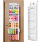 LazySpin Hanging Yarn Storage Organizer with 6 Zipper Closure Compartments, Large Capacity Knitting Organizer Storage,  White