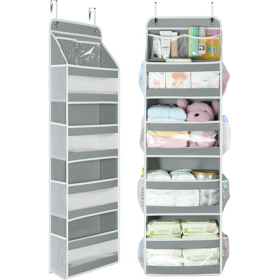 LazySpin Over the Door Organizer, Stuffed Animal Storage with Clear PVC Windows, Door Organizer Hanging