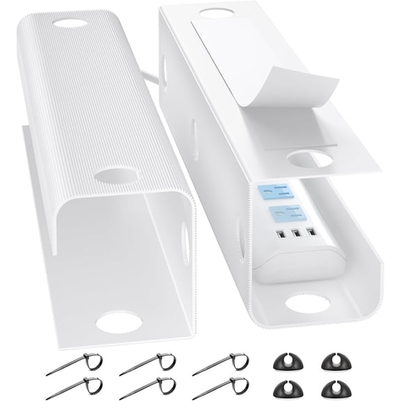 LazySpin Under Desk Wire Cable Management Organizers Tray 2 Pack, White