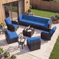 thumbnail image 1 of LazySunsets 10 Pieces Patio Conversation Set, Rattan Wicker Outdoor Sectionals with Swing Chairs, Blue/Gray, 1 of 10