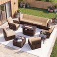 thumbnail image 1 of Dateyes 11 Pieces Patio Conversation Set, Rattan Wicker Outdoor Sectionals with Swing Chairs and Fire Pit Table, Beige/Brown, 1 of 10