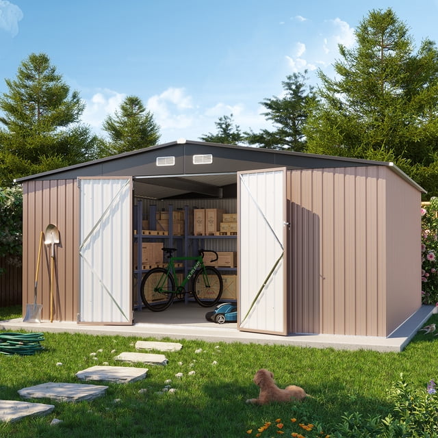 Storage For Large Metals LazySunsets 12 x 14FT Shed Outdoor Storage Shed with Double Door, Large ...
