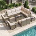 thumbnail image 1 of Clouddwell 13 Piece Outdoor Sectional Set with Swivel Rocker Chairs of 2, Patio Conversation Sets with Fire Pit Table, Beige, 1 of 8