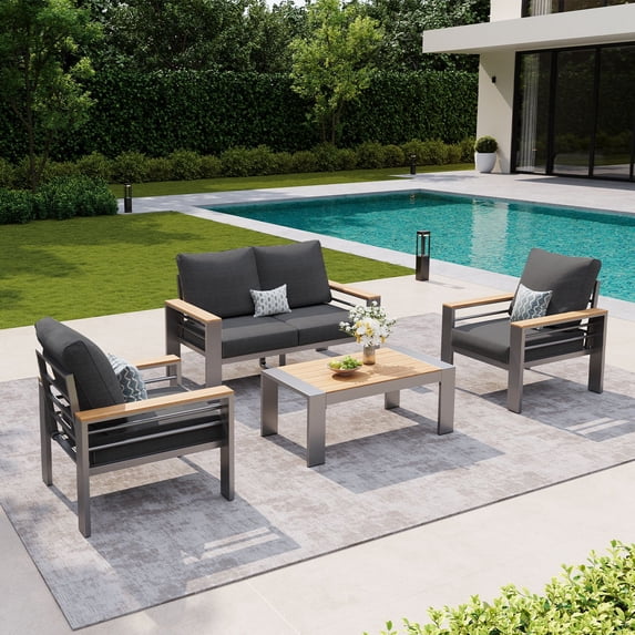 LazySunsets 4 Piece Aluminum Patio Furniture Set, 4-Seat Oversized Outdoor Sectional, Dark Gray