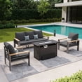 thumbnail image 1 of LazySunsets 4 Piece Aluminum Patio Furniture Set, 5-Seat Oversized Outdoor Sectional with Fire Pit Table, Dark Gray, 1 of 9