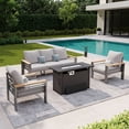 thumbnail image 1 of LazySunsets 4 Piece Aluminum Patio Furniture Set, 5-Seat Oversized Outdoor Sectional with Fire Pit Table, Light Gray, 1 of 9