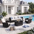 thumbnail image 1 of LazySunsets 5 Piece Outdoor Furniture Set with Swivel Chairs Set of 2, Rattan Wicker Outdoor Conversation Set Patio Furniture with Fire Pit Table, Beige/Black, 1 of 10