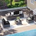 thumbnail image 1 of LazySunsets 6 Piece Outdoor Patio Wicker Conversation Set, Gray Rattan Sectional Sofa with Black Cushions & Coffee Table, 1 of 7