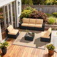thumbnail image 1 of LazySunsets 6 Pieces Outdoor Wicker Patio Furniture Set, 8 Inch Widened Armrest Rattan Sectional Conversation Sofa with Beige Cushions & Glass Coffee Table, All Weather Backyard Garden Patio Set, 1 of 7