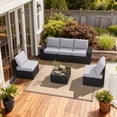 thumbnail image 1 of LazySunsets 6 Pieces Outdoor Wicker Patio Furniture Set, 8 Inch Widened Armrest Rattan Sectional Conversation Sofa with Gray Cushions & Glass Coffee Table, All Weather Backyard Garden Patio Set, 1 of 7