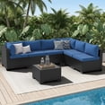 thumbnail image 1 of LazySunsets 7-Piece Outdoor Patio Furniture Set, Wicker Rattan Sectional Sofa Conversation Sets, Navy Blue, 1 of 8