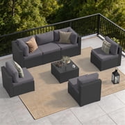 Dateyes 7-Piece Patio Furniture Set, All-Weather Wicker Rattan Outdoor Sectional Sofa Set with Coffee Table (Dark Gray)