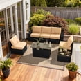 thumbnail image 1 of LazySunsets 7 Pieces Outdoor Wicker Patio Furniture Set, 8 Inch Widened Armrest Rattan Sectional Conversation Sofa with Beige Cushions & Fire Pit Table, All-Weather Backyard Garden Patio Set, 1 of 7