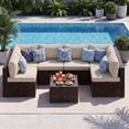 thumbnail image 1 of LazySunsets 7 Pieces Patio Conversation Set, Rattan Wicker Outdoor Sectionals with 6 Chairs and 1 Coffee Table, Off White/Brown, 1 of 9