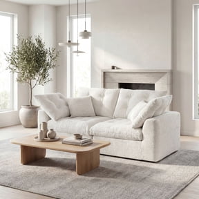 LazySunsets 79 Inches Cloud Boneless Loveseat, Wide & Deep Seat Boneless Cloud Couch With Multi-Purpose Round Pillow, No Assembly (White)
