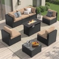 thumbnail image 1 of LazySunsets 8-Piece Outdoor Patio Furniture Set with Fire Pit Table, Wicker Rattan Sectional Sofa Conversation Sets, Beige, 1 of 10