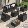 thumbnail image 1 of LazySunsets 8-Piece Outdoor Patio Furniture Set with Fire Pit Table, Wicker Rattan Sectional Sofa Conversation Sets, Black, 1 of 10