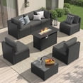 thumbnail image 1 of LazySunsets 8-Piece Outdoor Patio Furniture Set with Fire Pit Table, Wicker Rattan Sectional Sofa Conversation Sets, Dark Gray, 1 of 10