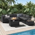 thumbnail image 1 of LazySunsets 8-Piece Outdoor Patio Furniture Set with Fire Pit Table, Wicker Rattan Sectional Sofa Conversation Sets, Dark Gray, 1 of 8