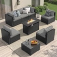 thumbnail image 1 of LazySunsets 8-Piece Outdoor Patio Furniture Set with Fire Pit Table, Wicker Rattan Sectional Sofa Conversation Sets, Light Gray, 1 of 10