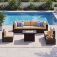 thumbnail image 1 of LazySunsets 8 Pieces Patio Conversation Set, Rattan Wicker Outdoor Sectionals with Fire Pit Table, Beige/Brown, 1 of 9
