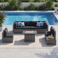 thumbnail image 1 of LazySunsets 8 Pieces Patio Conversation Set, Rattan Wicker Outdoor Sectionals with Fire Pit Table, Black/Gray, 1 of 9