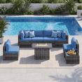 thumbnail image 1 of LazySunsets 8 Pieces Patio Conversation Set, Rattan Wicker Outdoor Sectionals with Fire Pit Table, Blue/Gray, 1 of 9