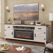 LazySunsets 80" Farmhouse Fireplace TV Stand for TVs Up to 90 Inches, Media Console with 36" Color Changing Electric Fireplace Insert, Barn Doors, Storage Drawe