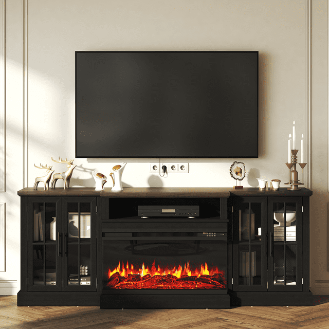 LazySunsets 87 Inch Farmhouse TV Stand with Fireplace for TVs up to 90 ...