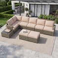 thumbnail image 1 of Clouddwell 9 Piece Outdoor Sectional Set with Swivel Rocker Chairs of 2, Wicker Rattan Patio Conversation Sets, Beige, 1 of 6