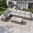 thumbnail image 1 of Clouddwell 9 Piece Outdoor Sectional Set with Swivel Rocker Chairs of 2, Wicker Rattan Patio Conversation Sets, Light Gray, 1 of 6