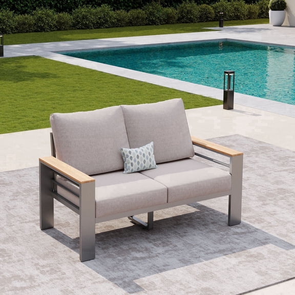 LazySunsets Aluminum Patio Furniture Set 2 Seats, Light Gray