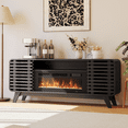 thumbnail image 1 of LazySunsets Mid Century Modern Fireplace TV Stand with 36 Inch Electric Fireplace LED Lights Fits TVs up to 80 Inch Wood Media Console with Slatted Sliding Doors for Living Room,Black, 1 of 8