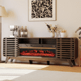 thumbnail image 1 of LazySunsets Mid Century Modern Fireplace TV Stand with 40 Inch Electric Fireplace LED Lights Fits TVs up to 80 Inch Wood Media Console with Slatted Sliding Doors for Living Room,Brown, 1 of 8