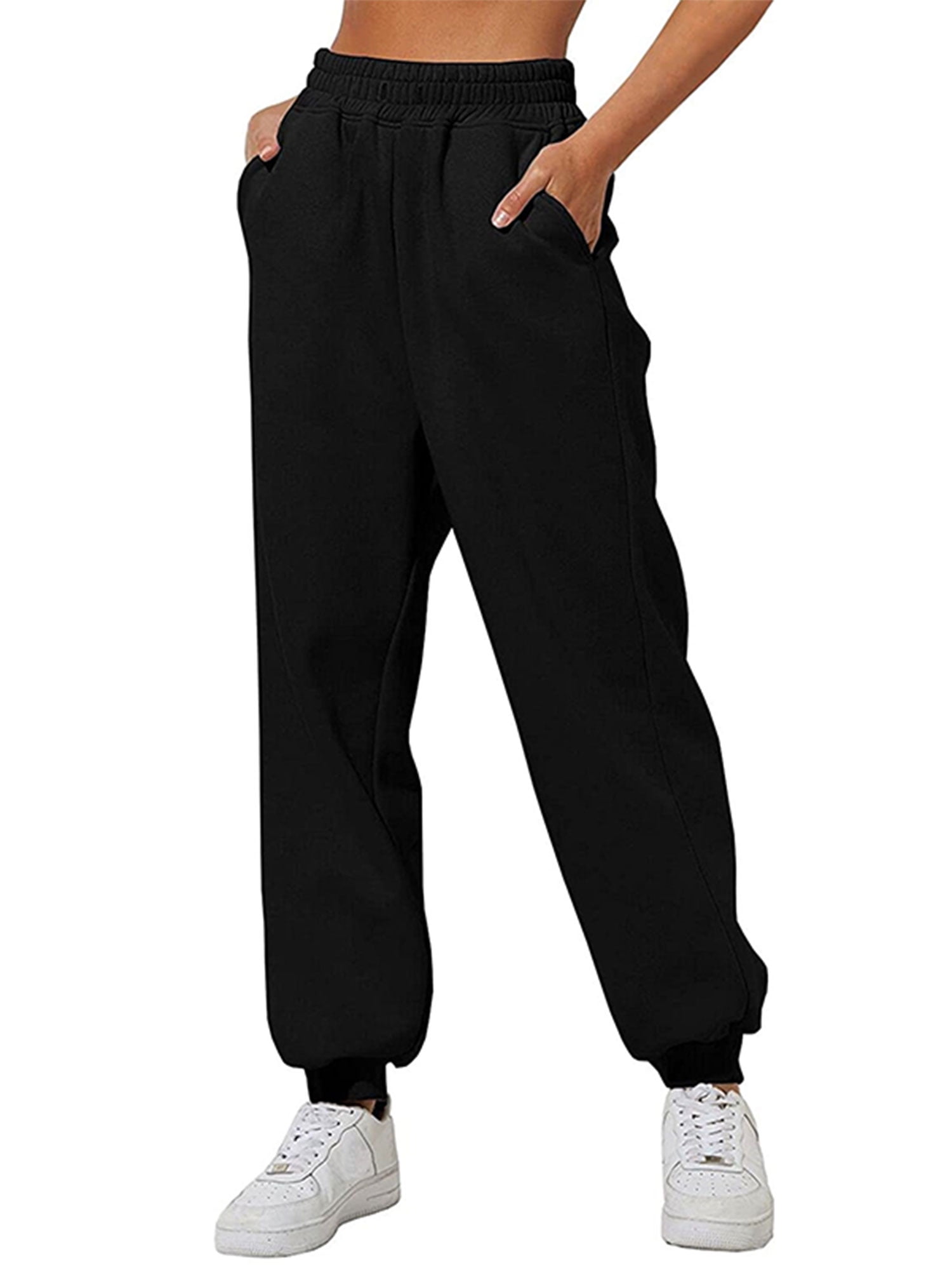 Hfyihgf Fleece Lined Joggers For Women High Waisted Thermal Winter Pants Sweatpants Workout Running Hiking Pants With Pockets Black S