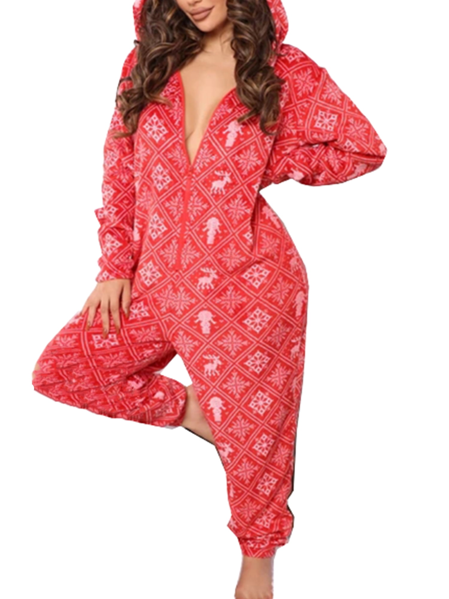 Lazybaby Women Onesies Hooded Pajamas Adult One Piece Sleepwear Long Sleeve Zipup Romper