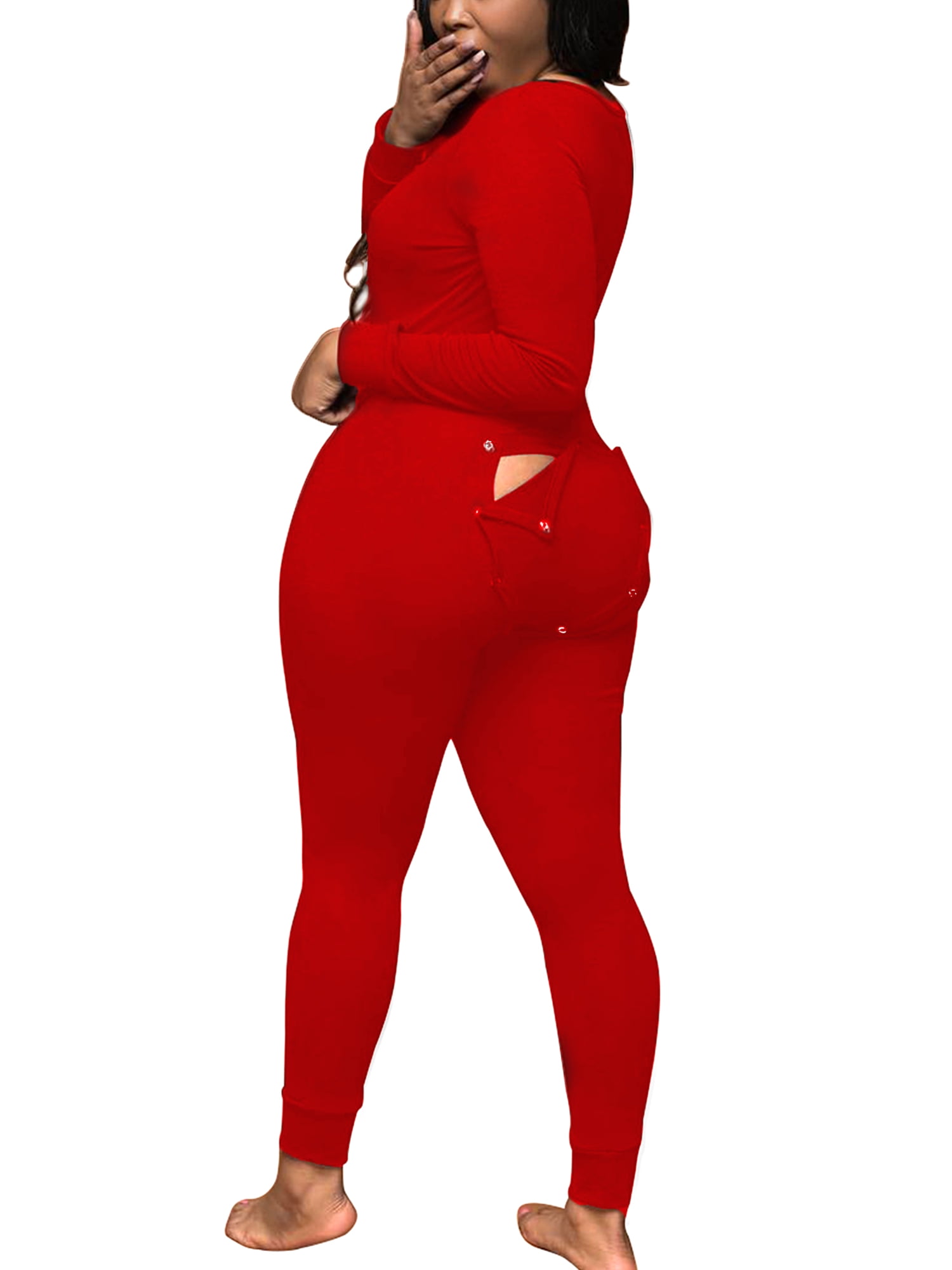 Lazybaby Women s Sexy Deep V Neck Butt Flap Pajamas Onesie Sexy Bodycon Bodysuit Long Sleeve One Piece Jumpsuit Rompers Walmart Business Supplies