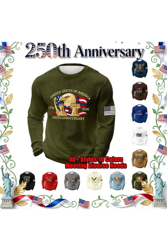 1776-2026 The US 250th Anniversary T-Shirts Round Neck Long-Sleeved Tops Women/Men Graphic Printed Loose Tees Pullover for Casual Party S-5XL
