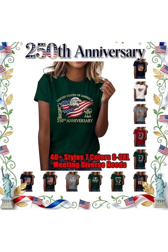 The USA 250th Anniversary Blouses Women's Loose Short Sleeve Round Neck Tops Printing Patterns T-Shirts for Women Casual Outdoor Activities Tee S-3XL Green