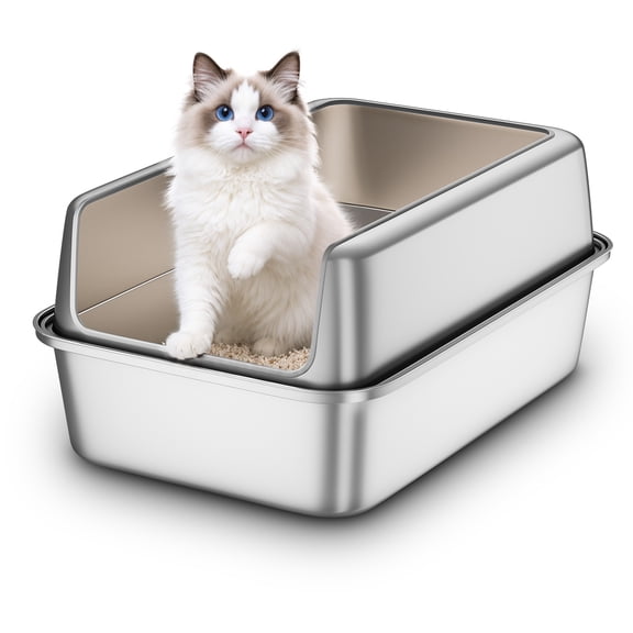 Lazynoon Stainless Steel Litter Box with Lid, Metal Litter Box, Large Cat Box for Cats, Multiple-Cats, Non-Stick, 23 x 15 x 11 Inch