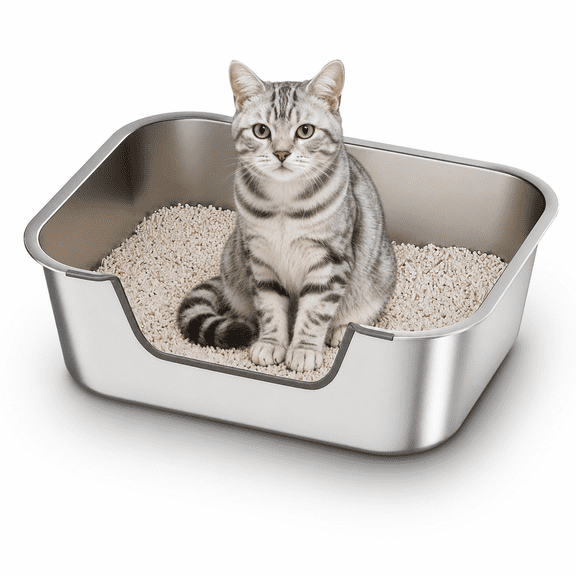 Lazynoon Stainless Steel Cat Litter Box with Low Entry, Metal Litter Box for Cats, Kitty, Odor Control, Easy Clean, 17" x 13" x 6"