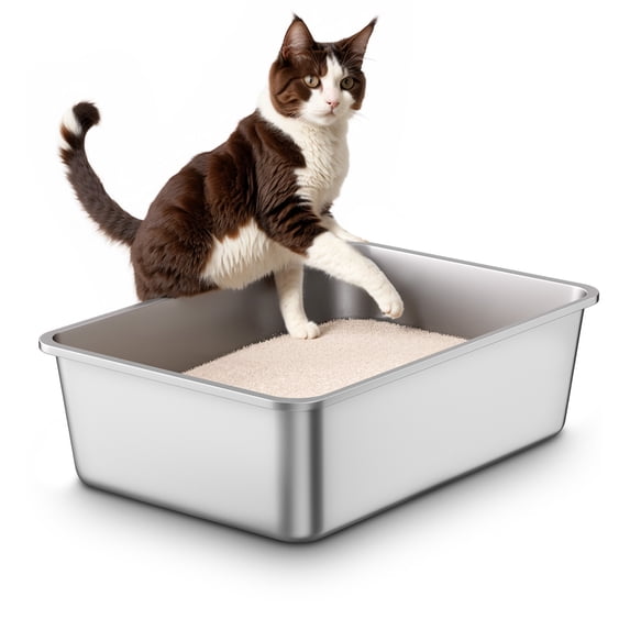 Lazynoon Stainless Steel Litter Box, Metal Cat Litter Box with High Side for Multiple Cats, Odor-Free, Non-Stick, 23" x 15" x 8"
