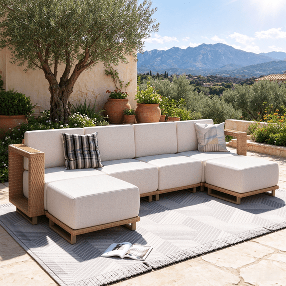 Lazysunset 6-Piece Outdoor Wicker Patio Conversation Set, U-Shade Luxurious outdoor furniture Sofa
