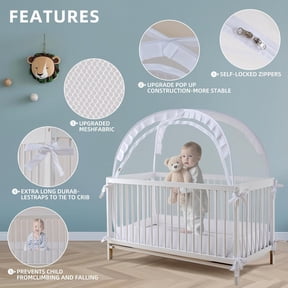 Lazyzzzz Pop Up Crib Tent with Double Zipper - 1200 Holes/Inch Mesh Mosquito Net for Baby Bed Safety, Portable Easy Install White