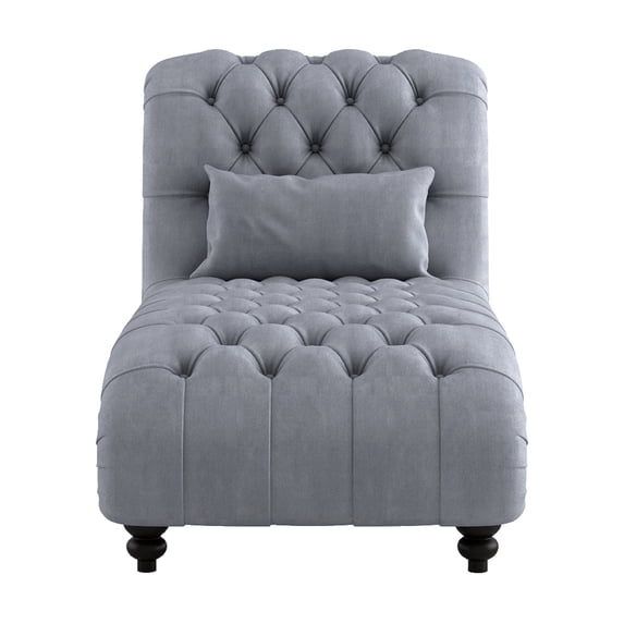 Lazzara Home Desboro Tufted Dark Gray Velvet Upholstered Chaise with Nailhead and Pillow