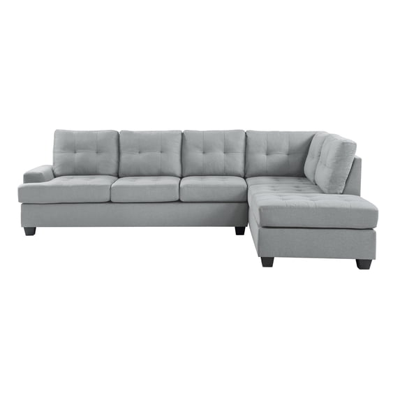 Lazzara Home Nea 112.5 in. W 2-Piece Polyester Upholstery Reversible Sectional Sofa in Light Gray with Tufting