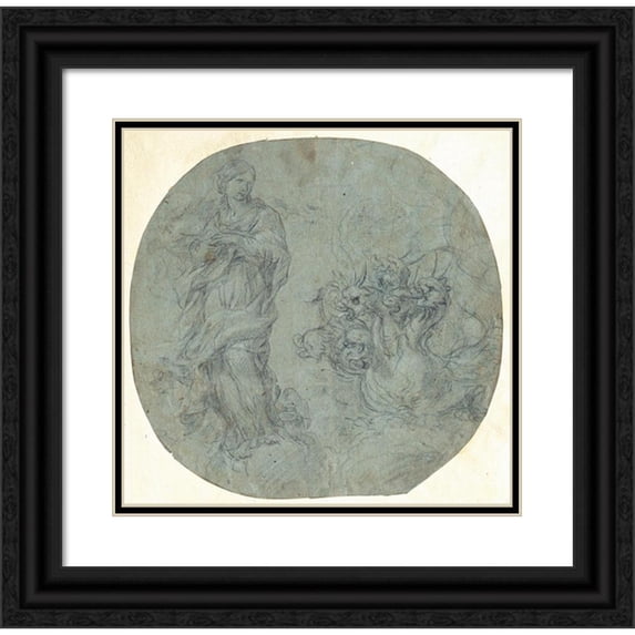 Lazzaro Baldi 20x20 Black Ornate Framed Double Matted Museum Art Print Titled: The Apocalyptic Woman with the Dragon (1658)
